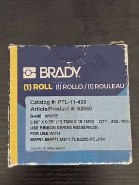 Brady PTL-11-498 B-498 White Labels 1/2" x 3/4" 500/Roll Product 62660 (2 Avail)